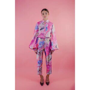 Neubyrne painterly abstract pink print Patricia pants